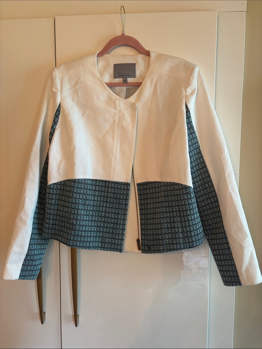 White and Teal Patterned Women's Jacket